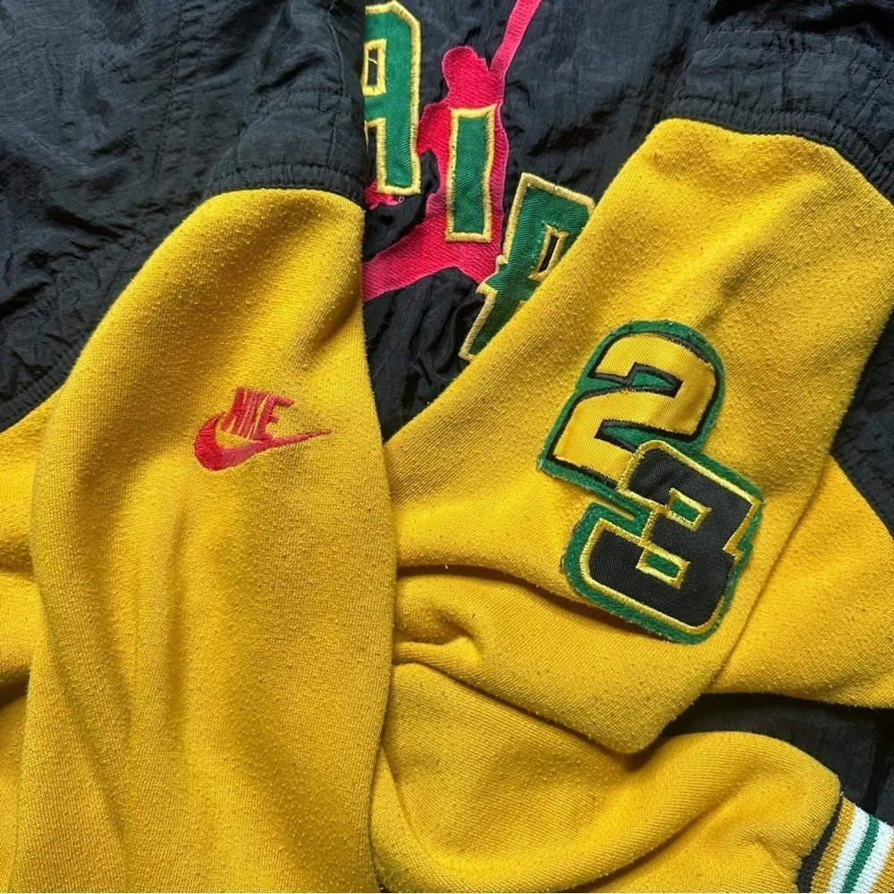 VTG 1990s Jordan Nike Yellow Windbreaker Fleece Bomber Hoodie